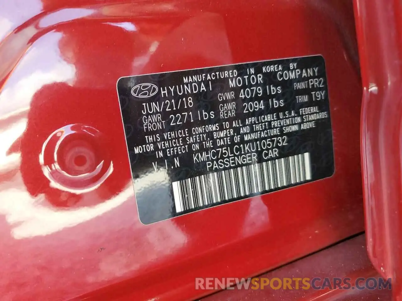 13 Photograph of a damaged car KMHC75LC1KU105732 HYUNDAI IONIQ 2019