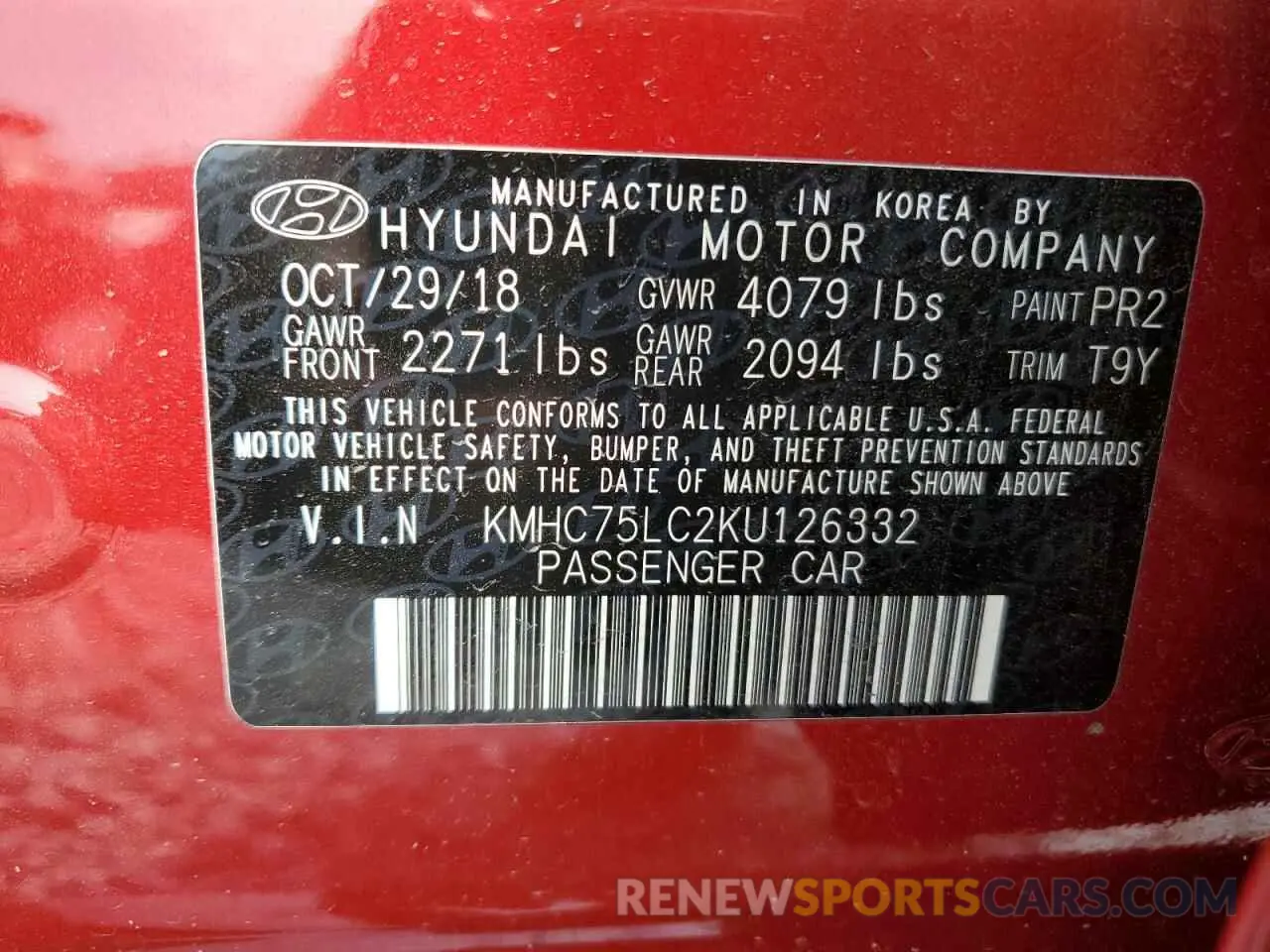 13 Фотография поврежденного автомобиля KMHC75LC2KU126332 HYUNDAI IONIQ 2019