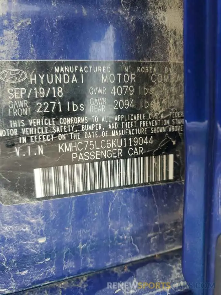 12 Photograph of a damaged car KMHC75LC6KU119044 HYUNDAI IONIQ 2019