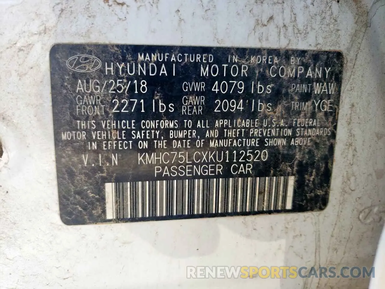 12 Photograph of a damaged car KMHC75LCXKU112520 HYUNDAI IONIQ 2019