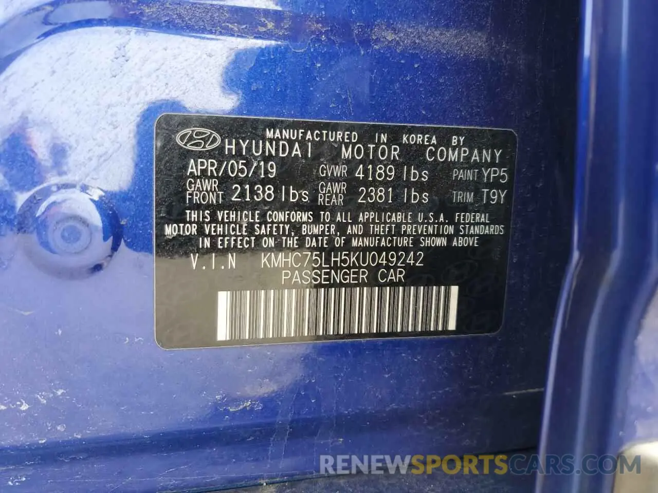 14 Photograph of a damaged car KMHC75LH5KU049242 HYUNDAI IONIQ 2019