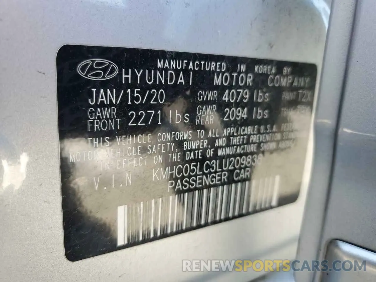 12 Photograph of a damaged car KMHC05LC3LU209838 HYUNDAI IONIQ 2020