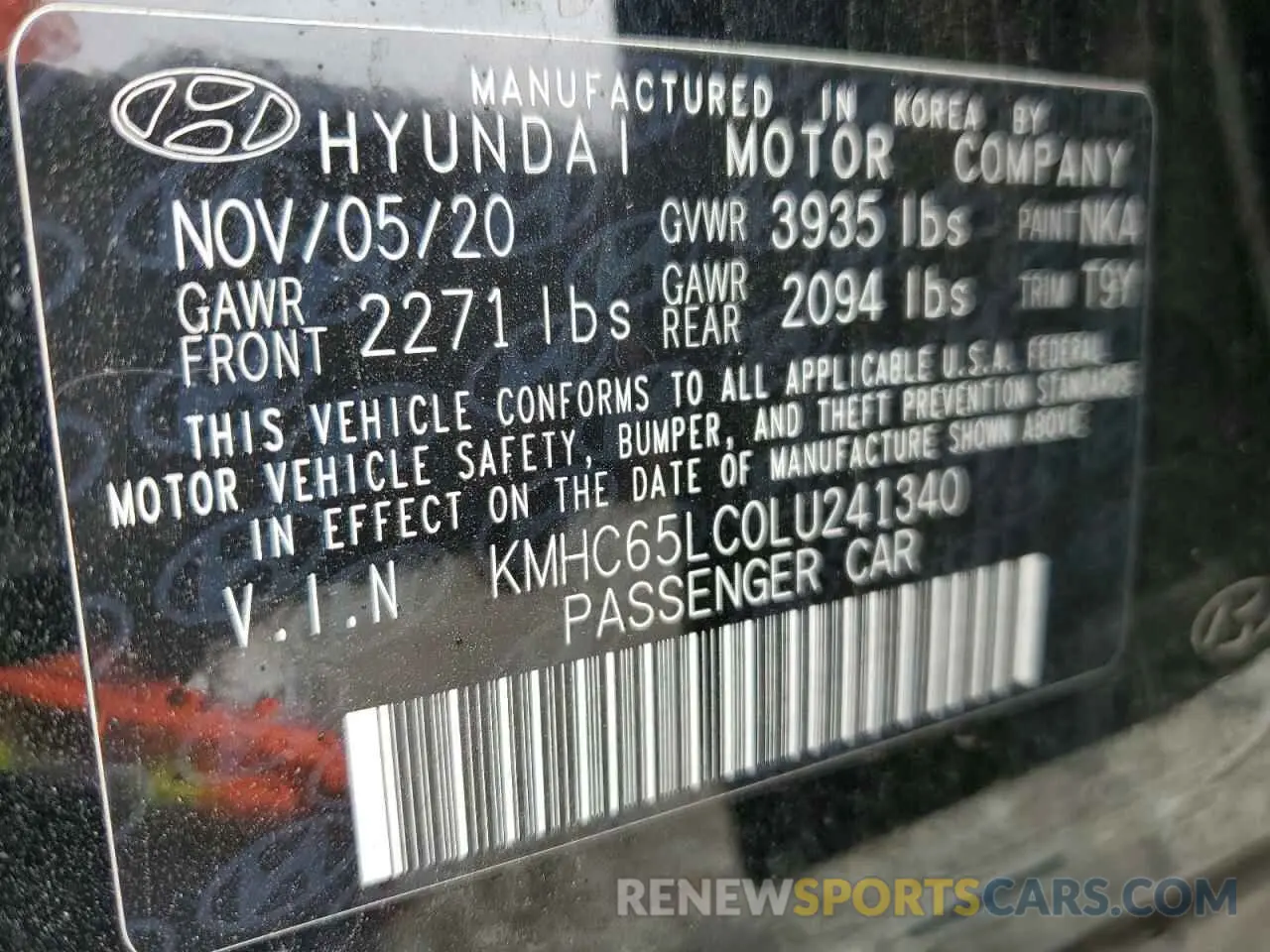 13 Photograph of a damaged car KMHC65LC0LU241340 HYUNDAI IONIQ 2020