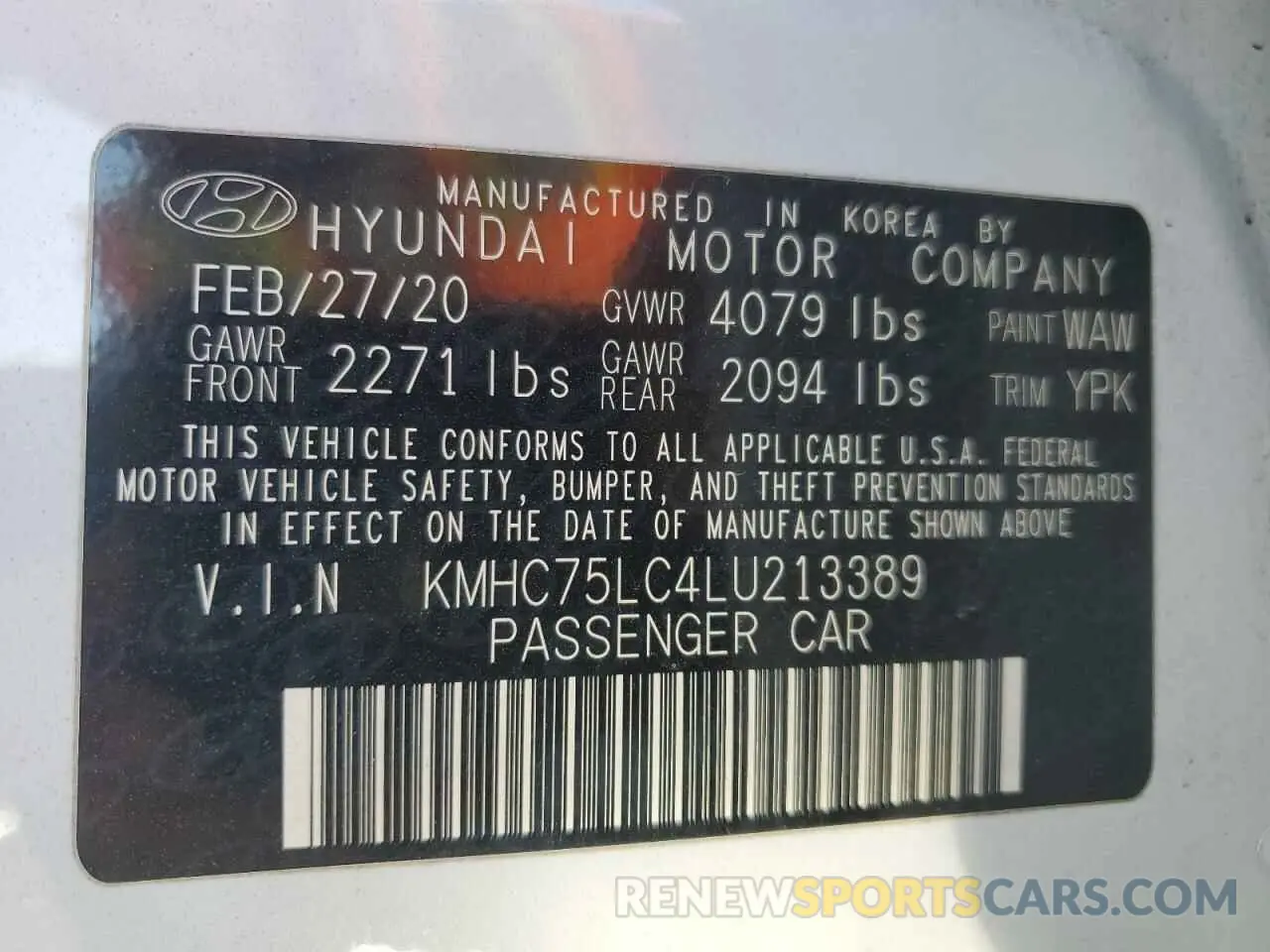 14 Photograph of a damaged car KMHC75LC4LU213389 HYUNDAI IONIQ 2020