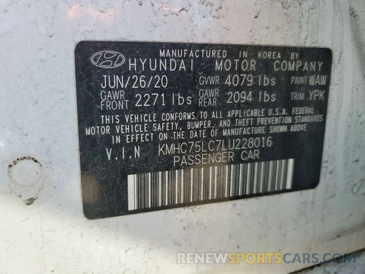 14 Фотография поврежденного автомобиля KMHC75LC7LU228016 HYUNDAI IONIQ 2020