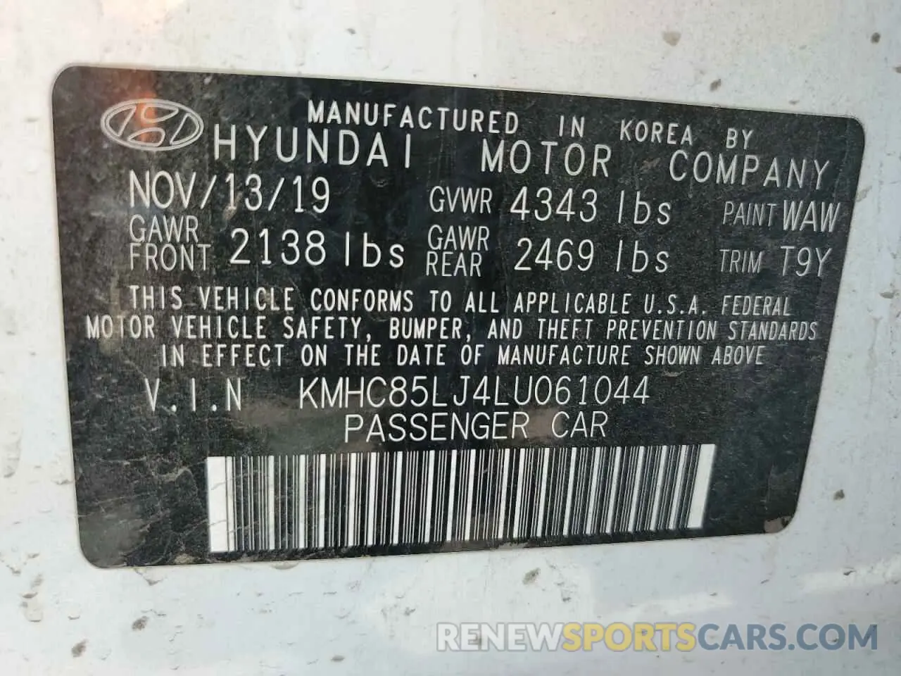 12 Photograph of a damaged car KMHC85LJ4LU061044 HYUNDAI IONIQ 2020