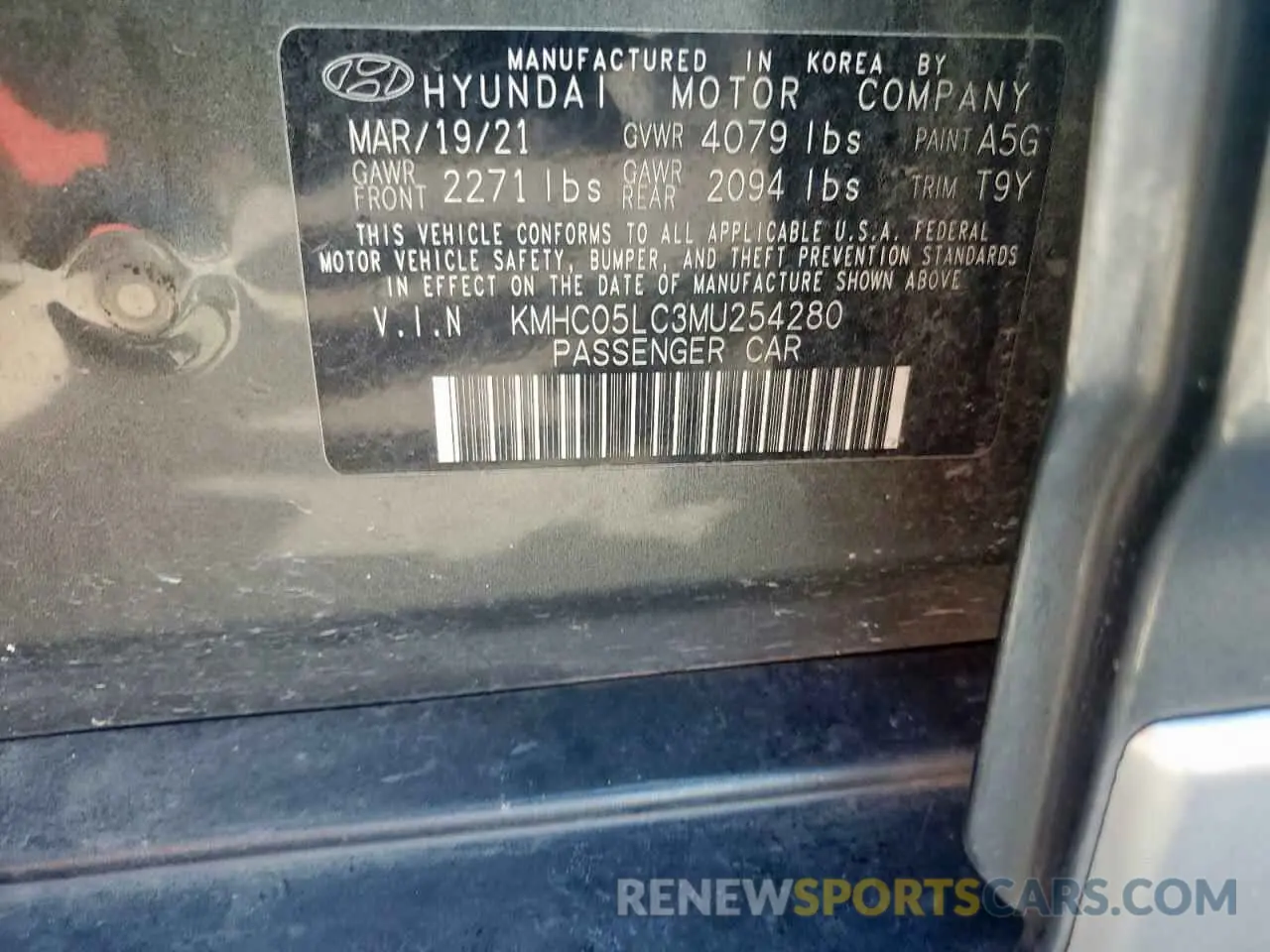 12 Photograph of a damaged car KMHC05LC3MU254280 HYUNDAI IONIQ 2021