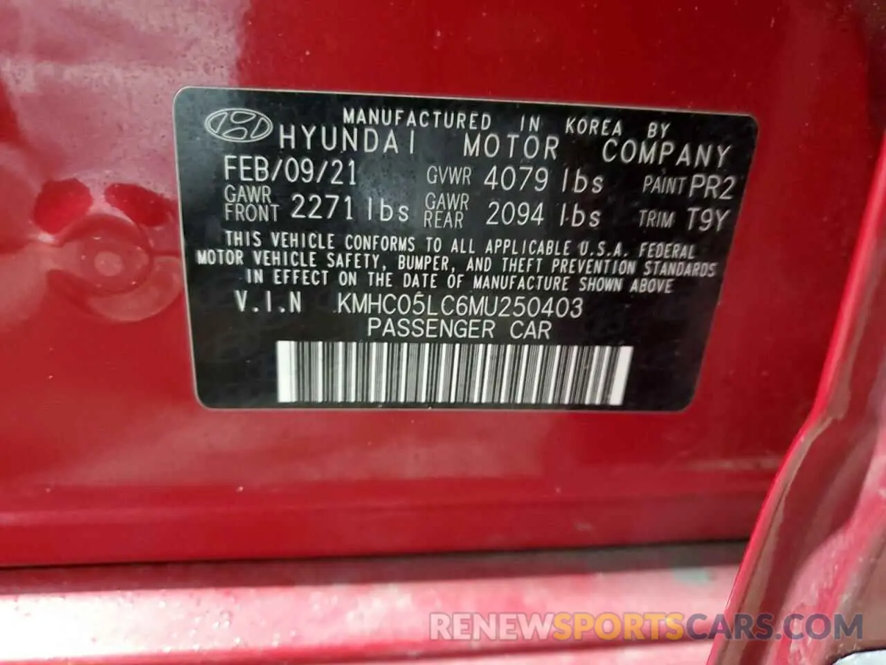 13 Photograph of a damaged car KMHC05LC6MU250403 HYUNDAI IONIQ 2021