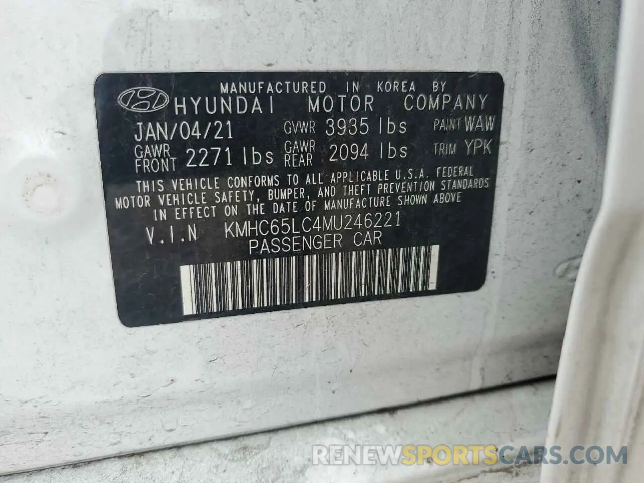 14 Фотография поврежденного автомобиля KMHC65LC4MU246221 HYUNDAI IONIQ 2021