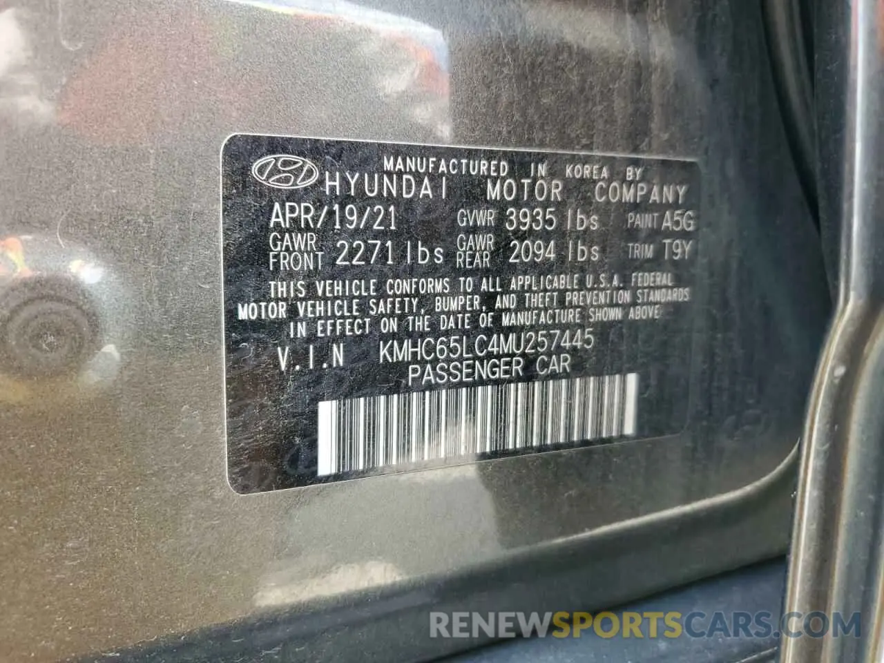12 Фотография поврежденного автомобиля KMHC65LC4MU257445 HYUNDAI IONIQ 2021