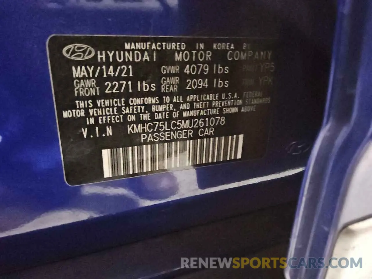 13 Фотография поврежденного автомобиля KMHC75LC5MU261078 HYUNDAI IONIQ 2021