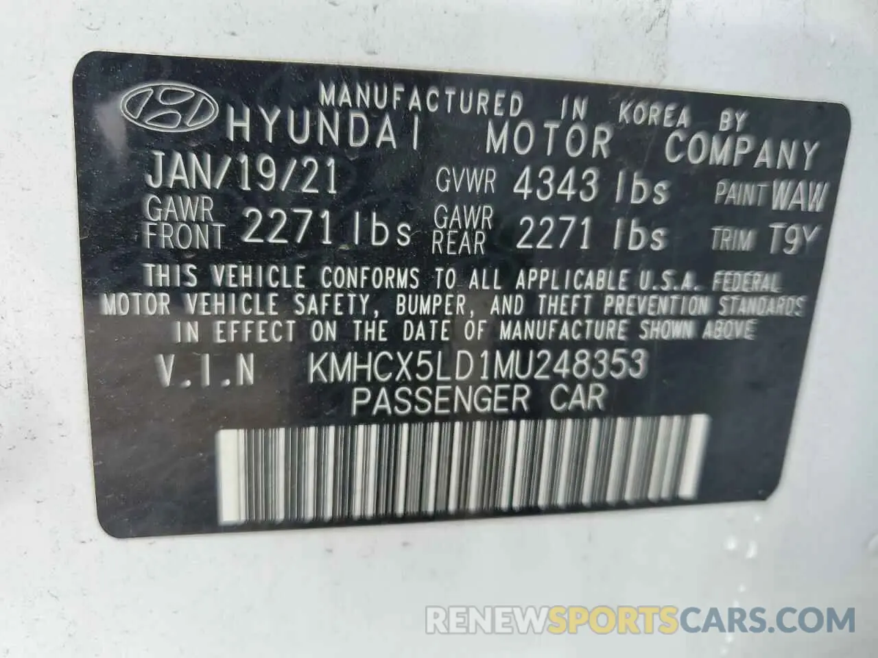 12 Photograph of a damaged car KMHCX5LD1MU248353 HYUNDAI IONIQ 2021