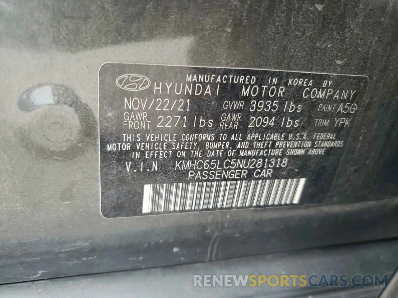14 Photograph of a damaged car KMHC65LC5NU281318 HYUNDAI IONIQ 2022
