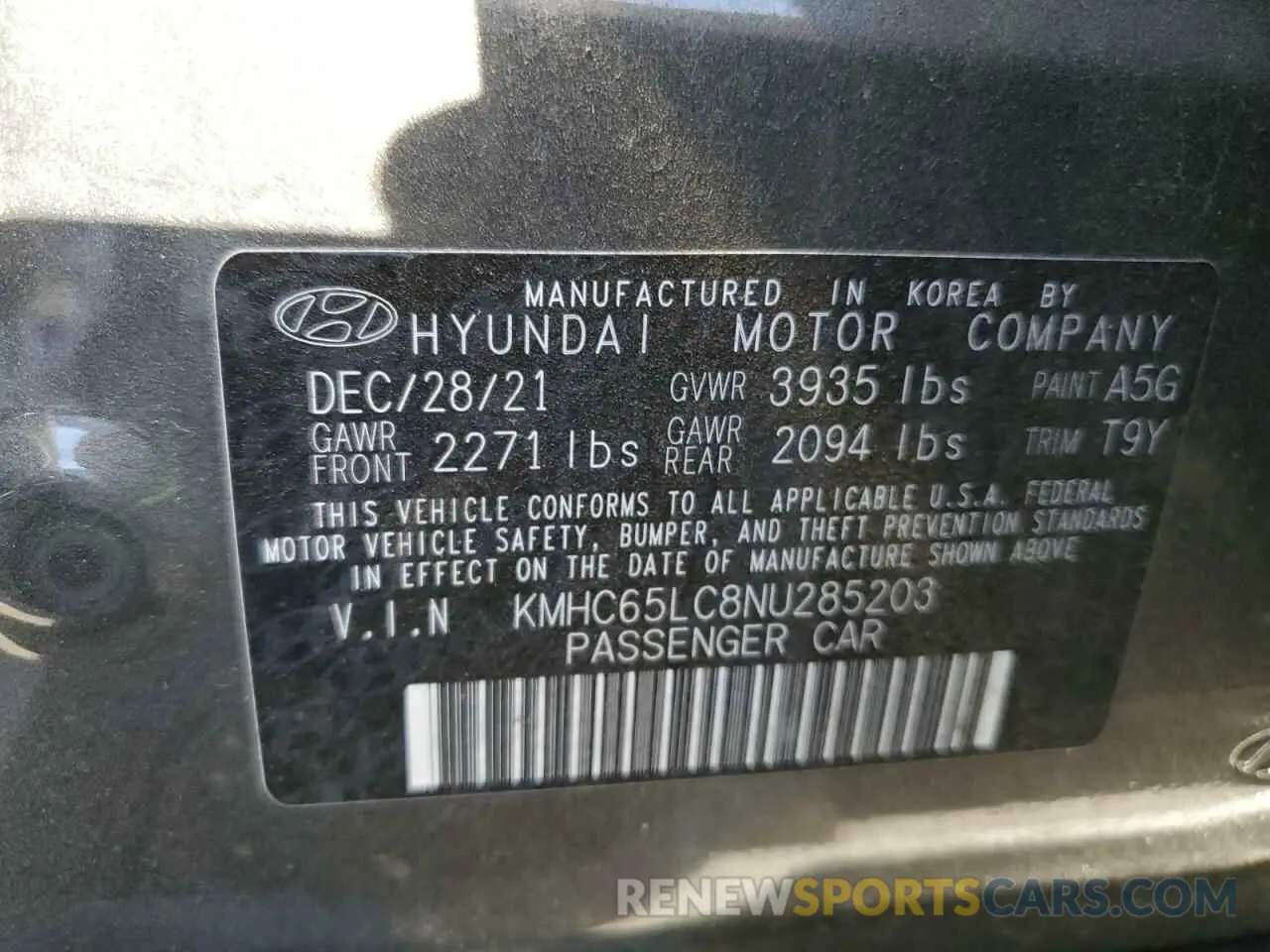 12 Фотография поврежденного автомобиля KMHC65LC8NU285203 HYUNDAI IONIQ 2022