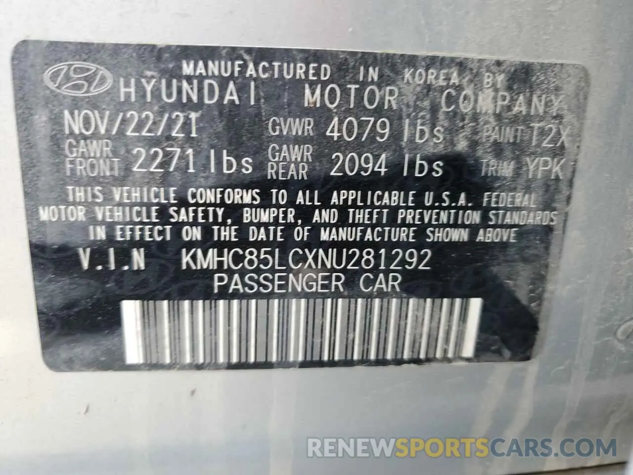 12 Photograph of a damaged car KMHC85LCXNU281292 HYUNDAI IONIQ 2022