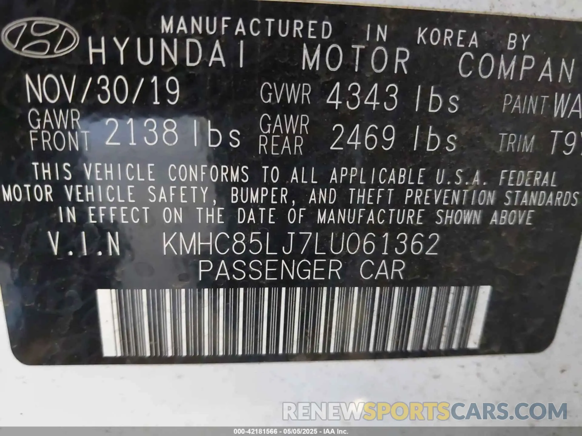 9 Photograph of a damaged car KMHC85LJ7LU061362 HYUNDAI IONIQ ELECTRIC 2020