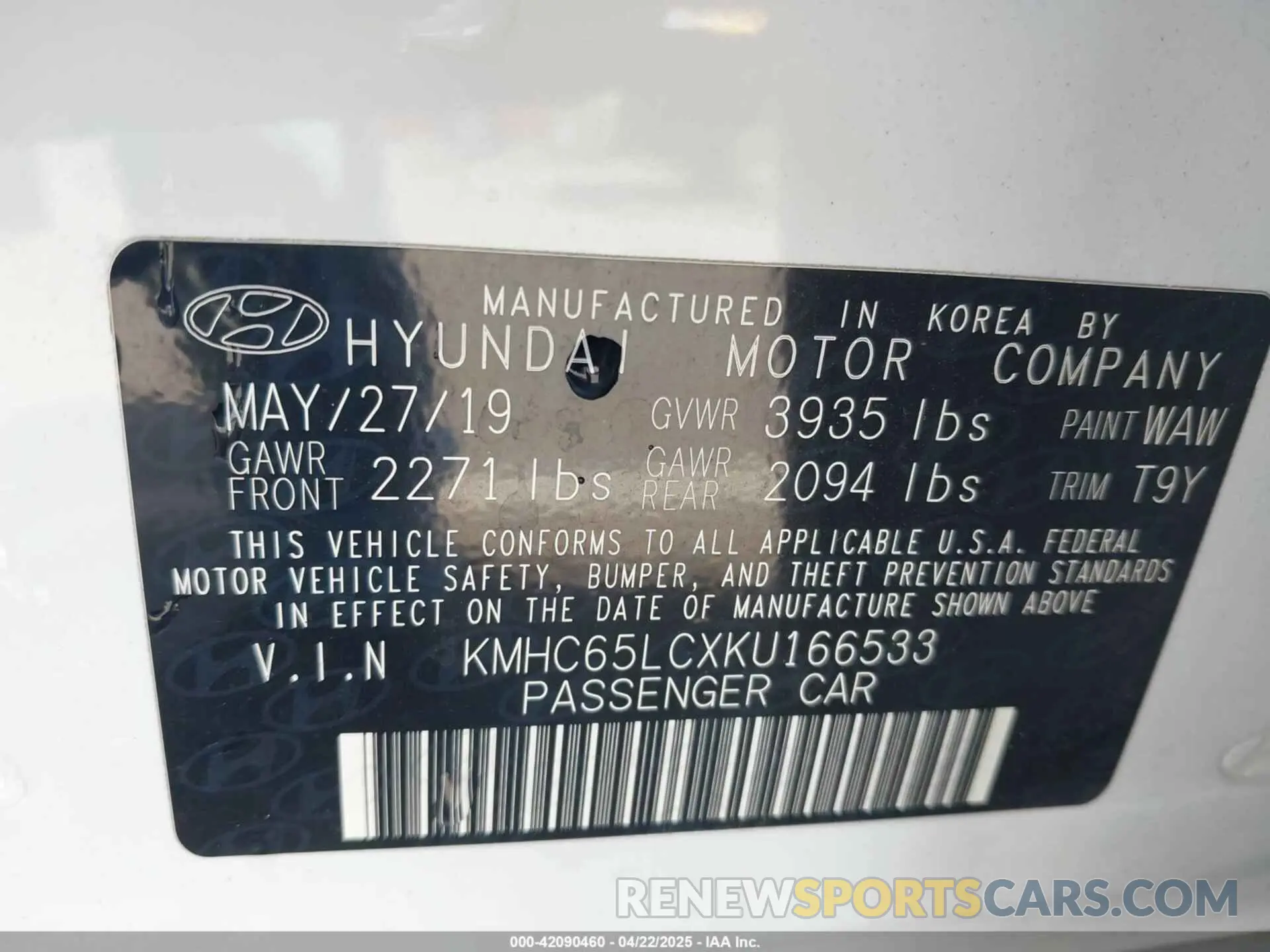 9 Фотография поврежденного автомобиля KMHC65LCXKU166533 HYUNDAI IONIQ HYBRID 2019