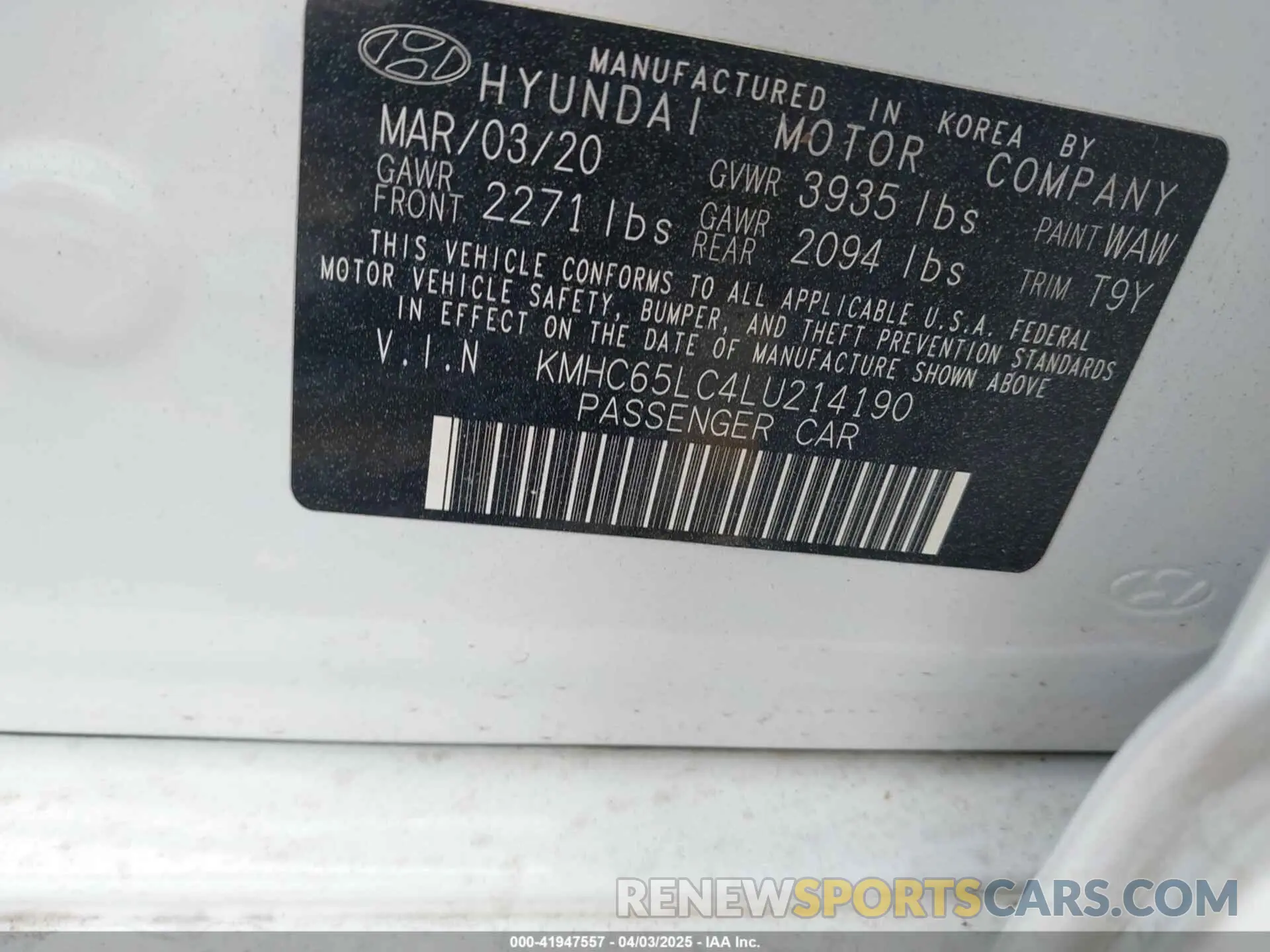 9 Фотография поврежденного автомобиля KMHC65LC4LU214190 HYUNDAI IONIQ HYBRID 2020