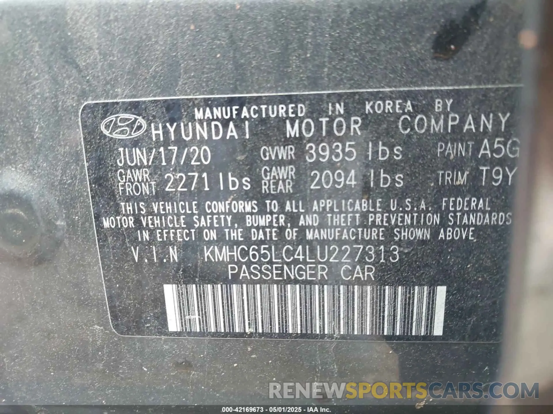 9 Photograph of a damaged car KMHC65LC4LU227313 HYUNDAI IONIQ HYBRID 2020