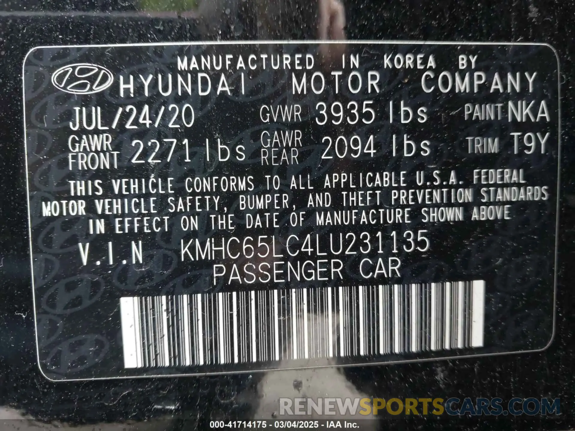 9 Photograph of a damaged car KMHC65LC4LU231135 HYUNDAI IONIQ HYBRID 2020
