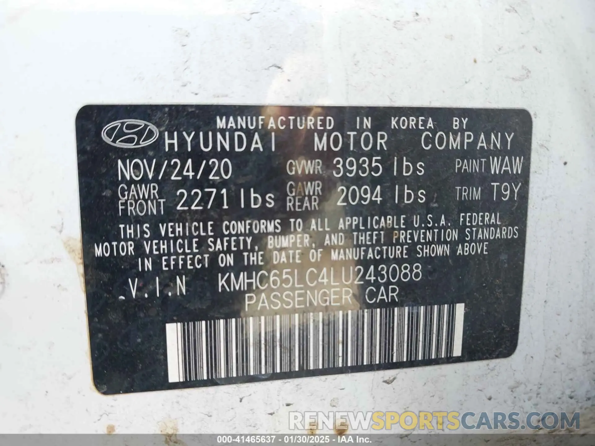 9 Photograph of a damaged car KMHC65LC4LU243088 HYUNDAI IONIQ HYBRID 2020