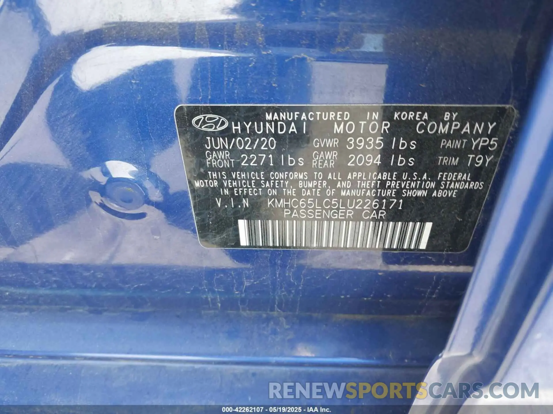 9 Фотография поврежденного автомобиля KMHC65LC5LU226171 HYUNDAI IONIQ HYBRID 2020