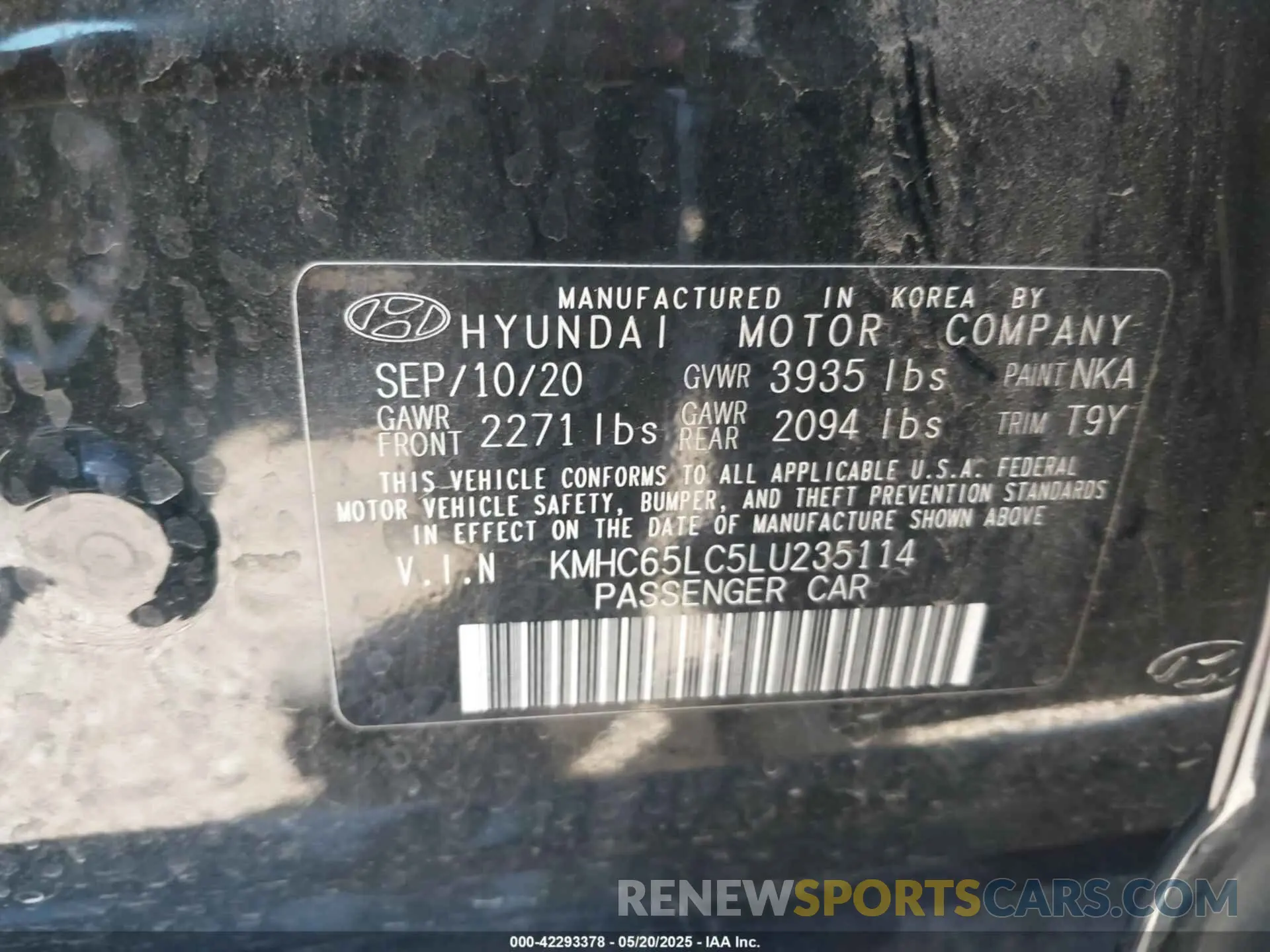 9 Photograph of a damaged car KMHC65LC5LU235114 HYUNDAI IONIQ HYBRID 2020
