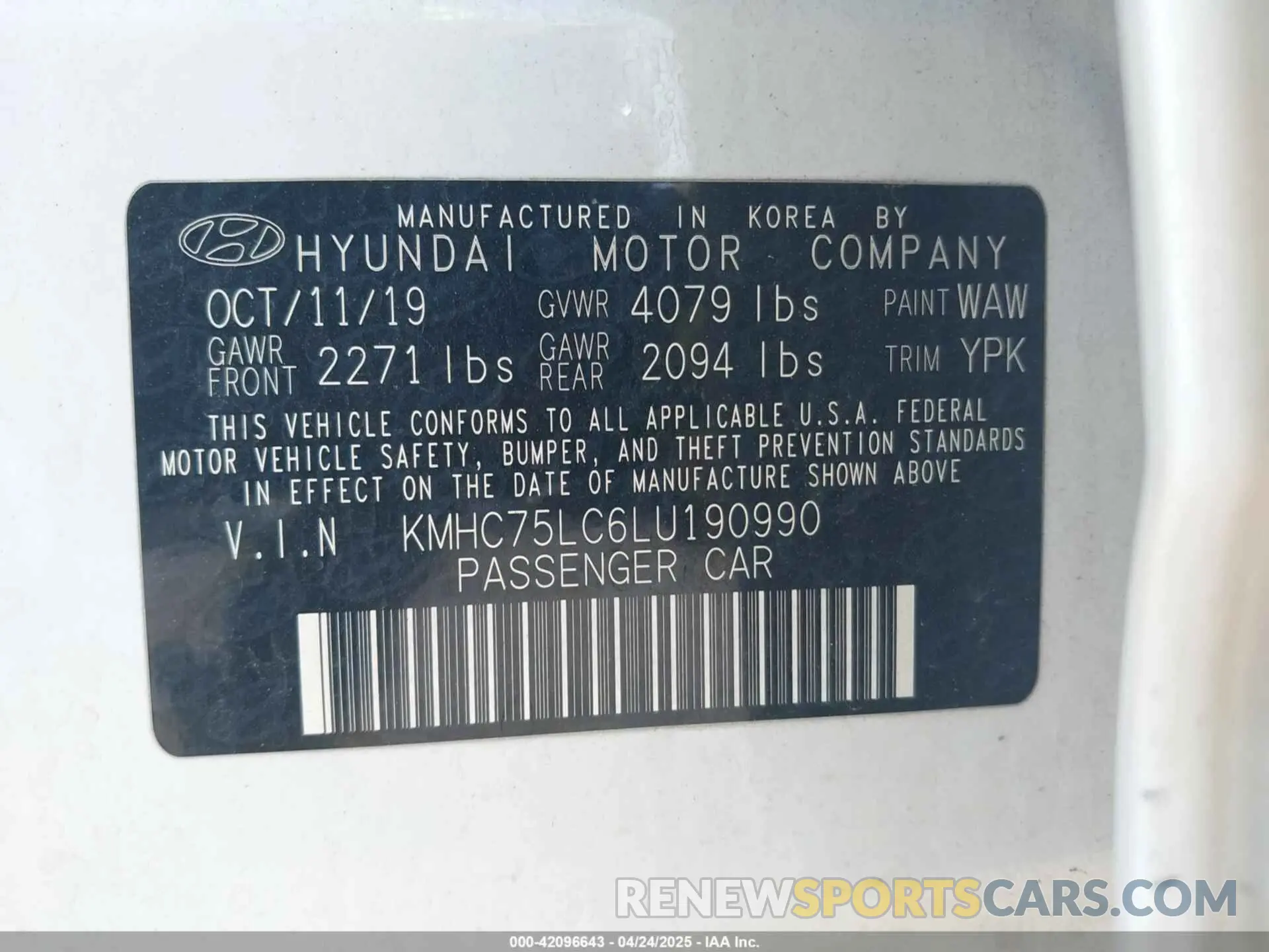 9 Photograph of a damaged car KMHC75LC6LU190990 HYUNDAI IONIQ HYBRID 2020