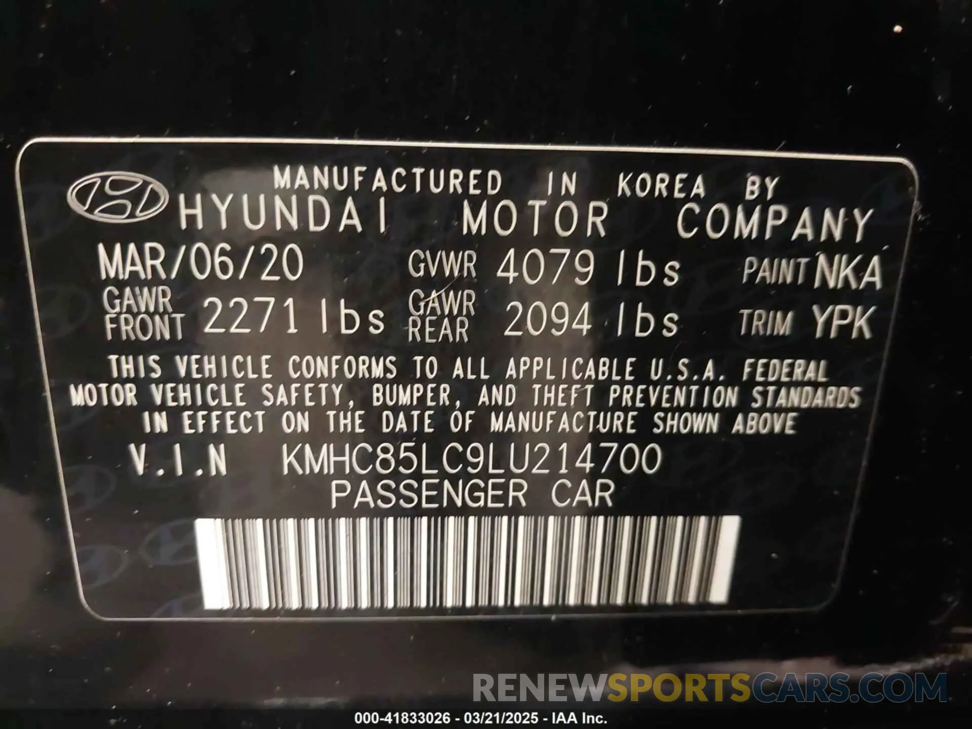 9 Photograph of a damaged car KMHC85LC9LU214700 HYUNDAI IONIQ HYBRID 2020