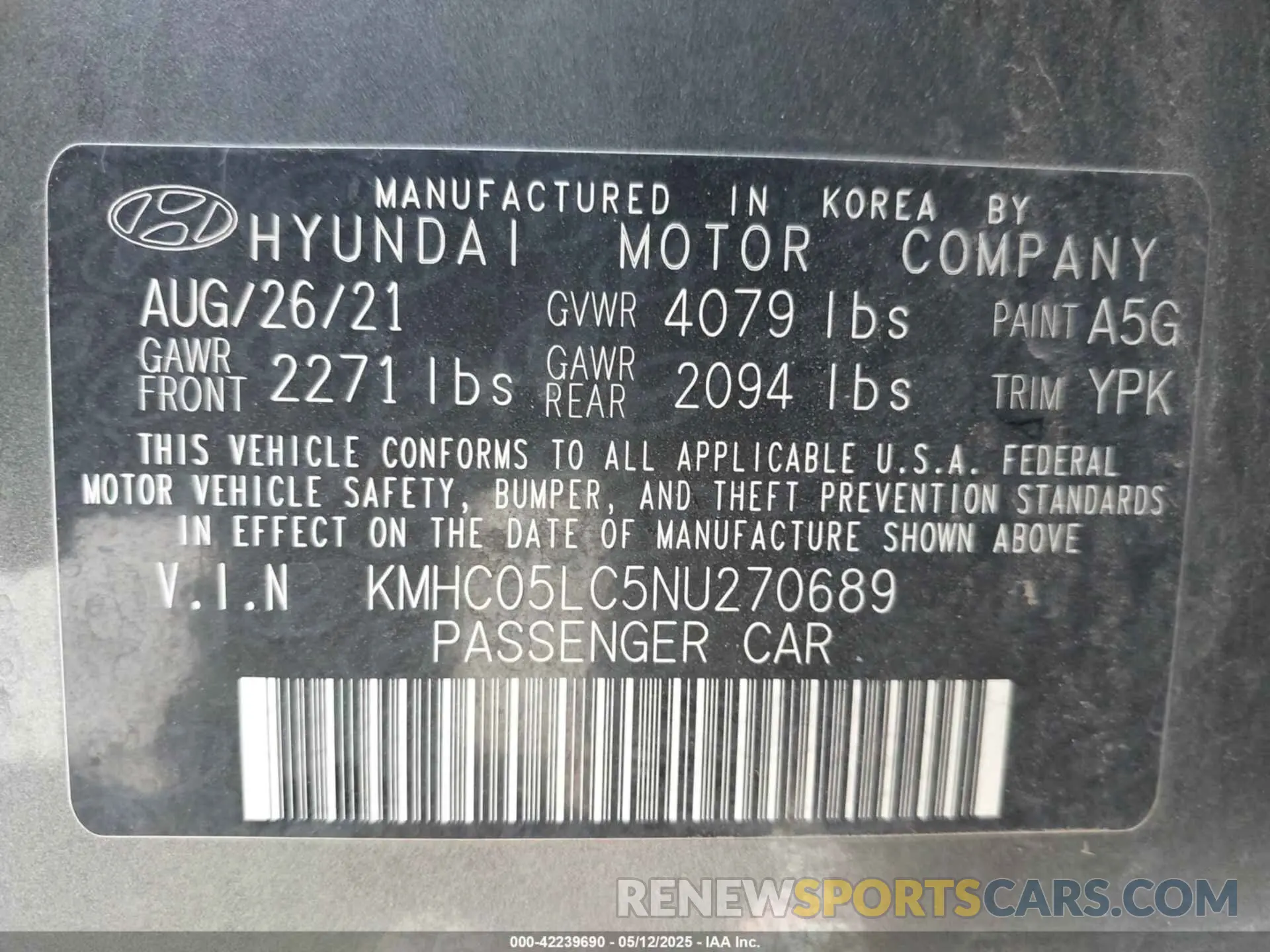 9 Photograph of a damaged car KMHC05LC5NU270689 HYUNDAI IONIQ HYBRID 2022