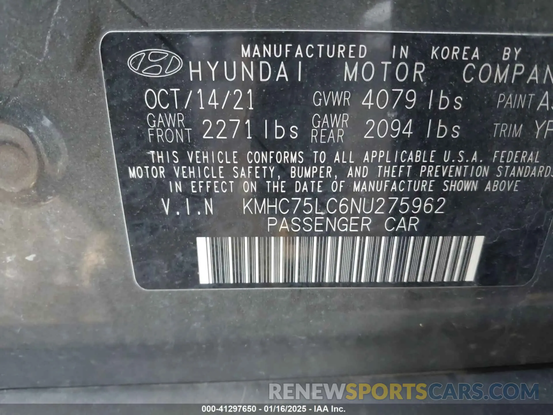9 Photograph of a damaged car KMHC75LC6NU275962 HYUNDAI IONIQ HYBRID 2022