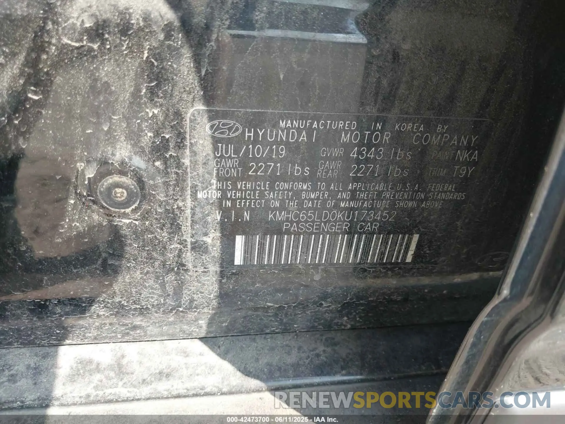 9 Photograph of a damaged car KMHC65LD0KU173452 HYUNDAI IONIQ PLUG-IN HYBRID 2019