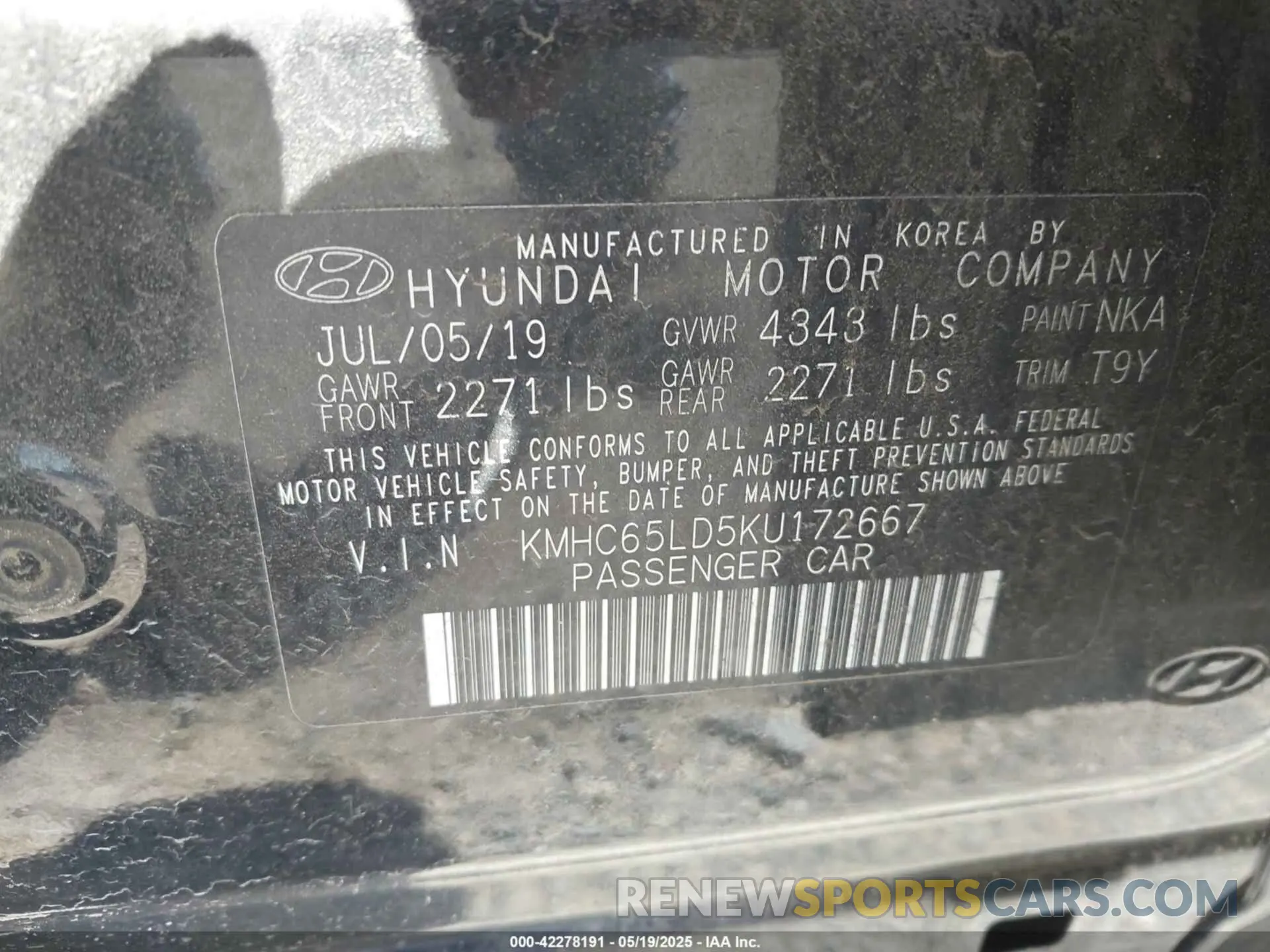 9 Фотография поврежденного автомобиля KMHC65LD5KU172667 HYUNDAI IONIQ PLUG-IN HYBRID 2019