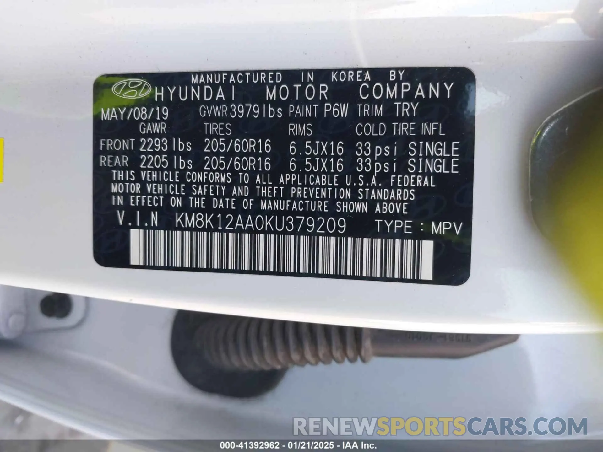 9 Фотография поврежденного автомобиля KM8K12AA0KU379209 HYUNDAI KONA 2019