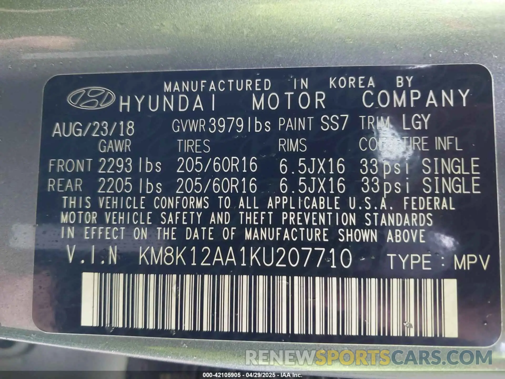 9 Photograph of a damaged car KM8K12AA1KU207710 HYUNDAI KONA 2019