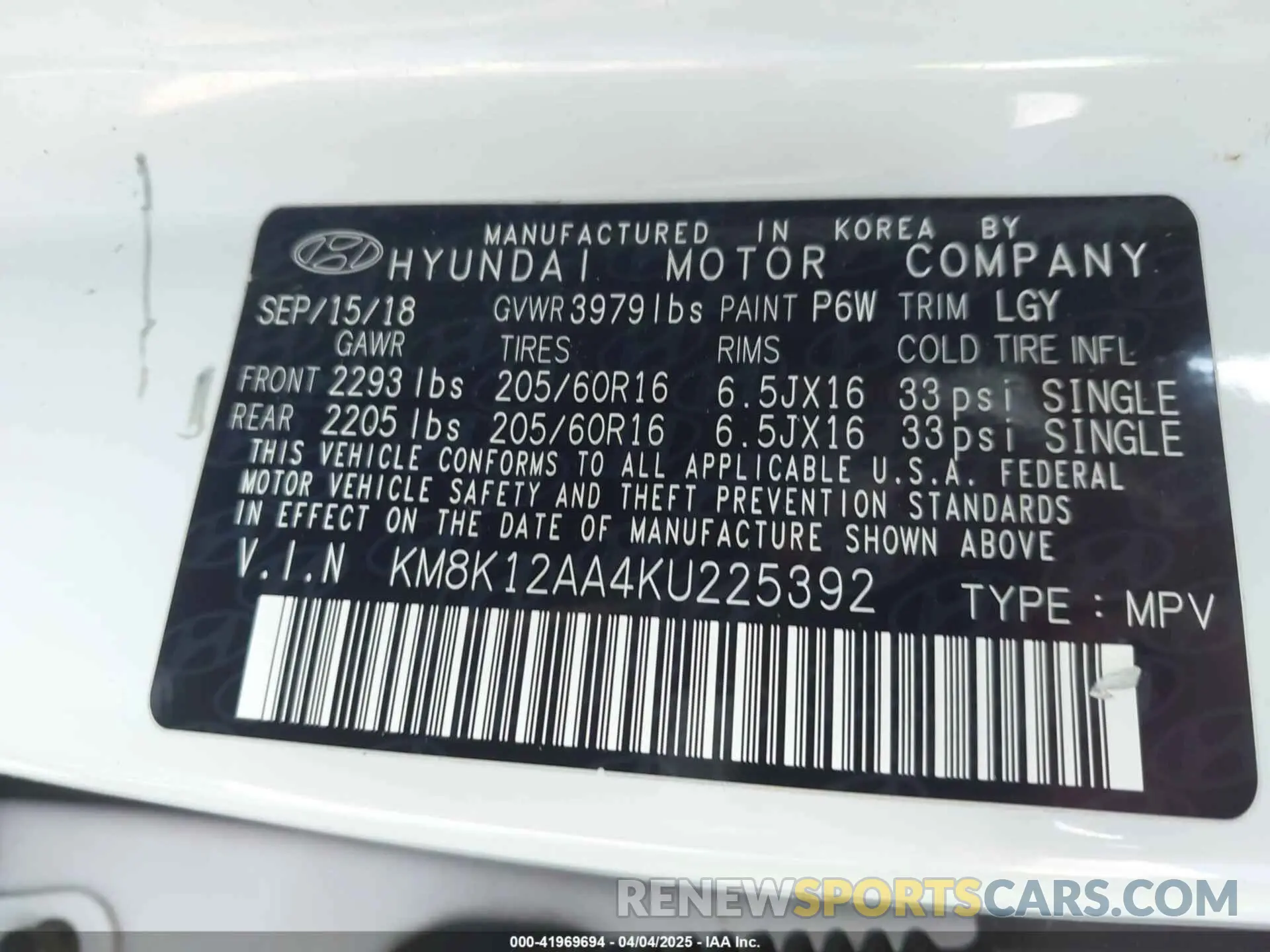9 Фотография поврежденного автомобиля KM8K12AA4KU225392 HYUNDAI KONA 2019