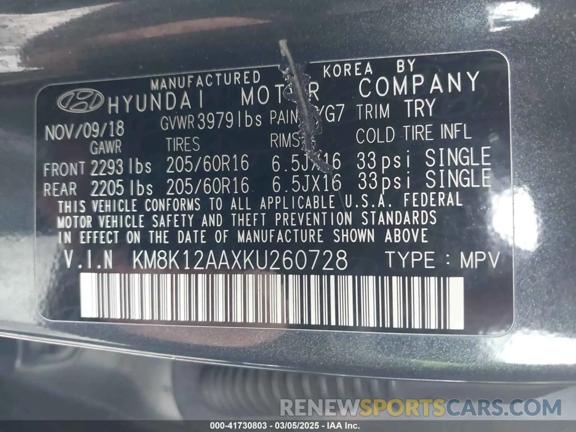 9 Photograph of a damaged car KM8K12AAXKU260728 HYUNDAI KONA 2019