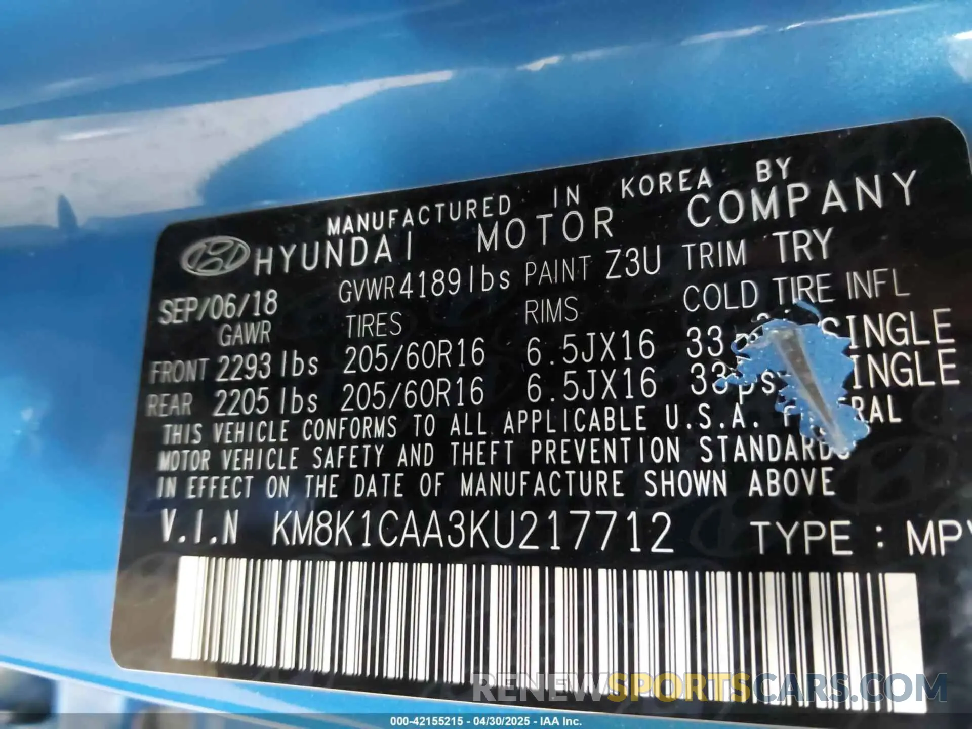 9 Photograph of a damaged car KM8K1CAA3KU217712 HYUNDAI KONA 2019