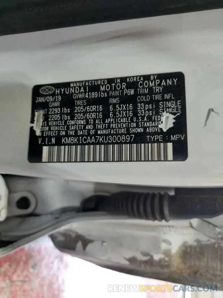 14 Photograph of a damaged car KM8K1CAA7KU300897 HYUNDAI KONA 2019
