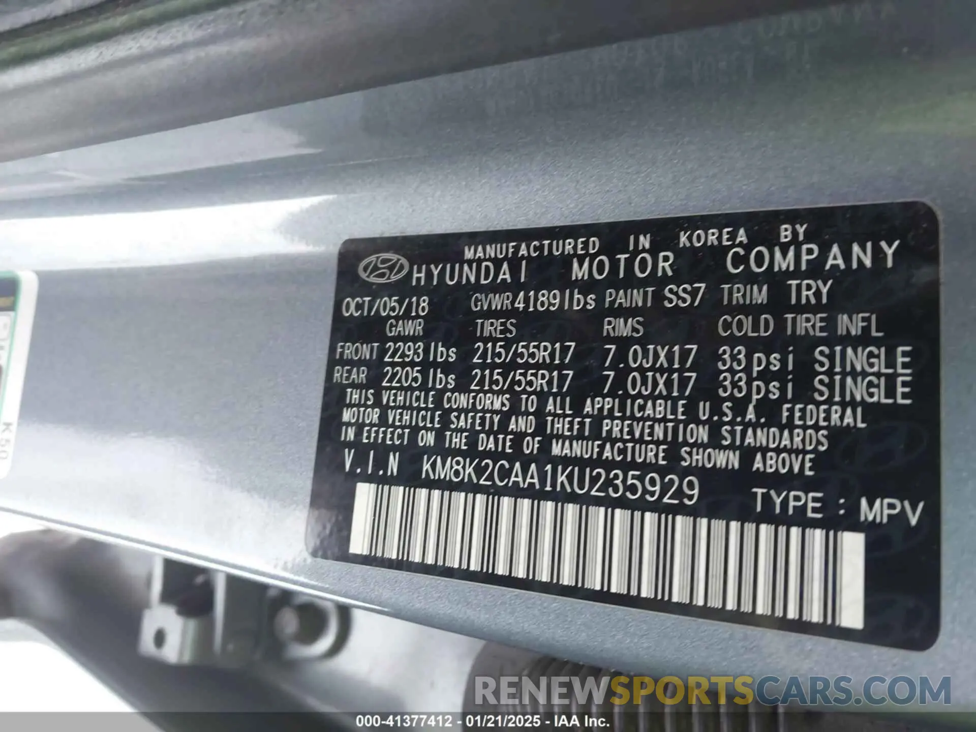 9 Photograph of a damaged car KM8K2CAA1KU235929 HYUNDAI KONA 2019