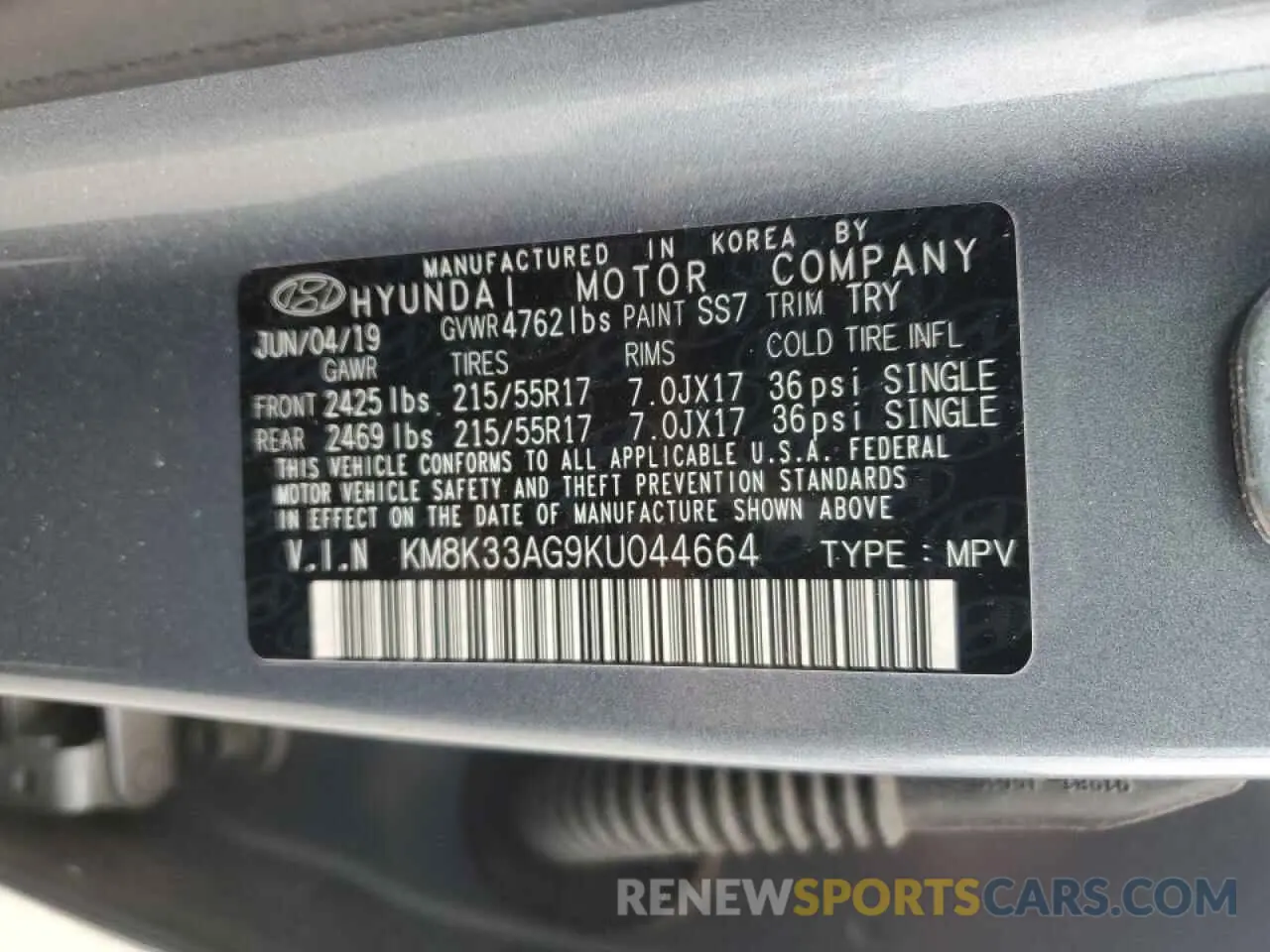 16 Photograph of a damaged car KM8K33AG9KU044664 HYUNDAI KONA 2019