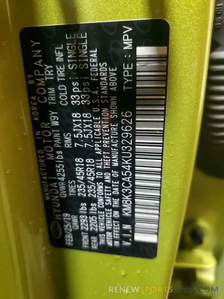 13 Photograph of a damaged car KM8K3CA54KU329626 HYUNDAI KONA 2019