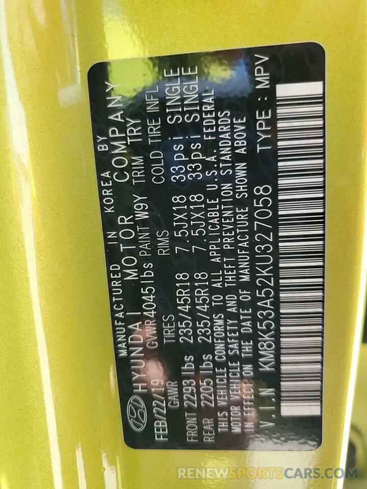 13 Photograph of a damaged car KM8K53A52KU327058 HYUNDAI KONA 2019