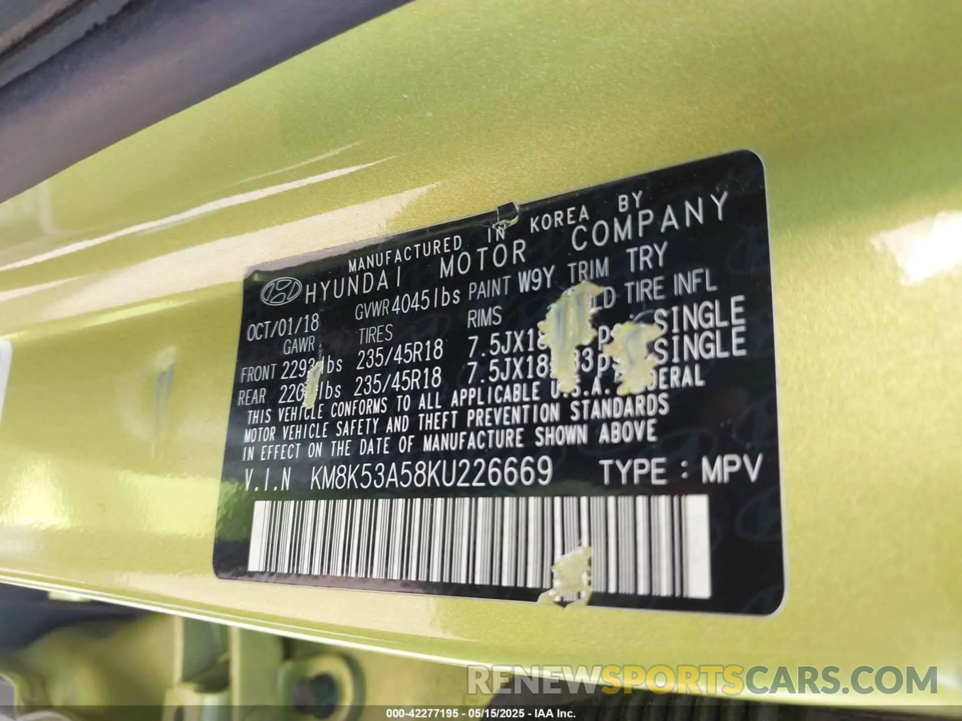 9 Photograph of a damaged car KM8K53A58KU226669 HYUNDAI KONA 2019
