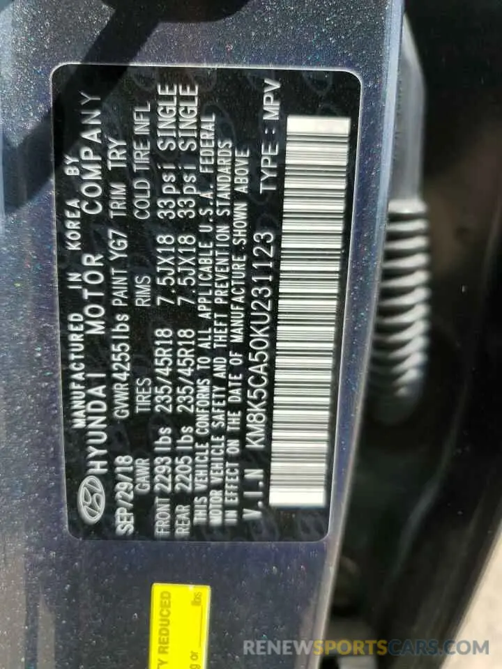 13 Photograph of a damaged car KM8K5CA50KU231123 HYUNDAI KONA 2019