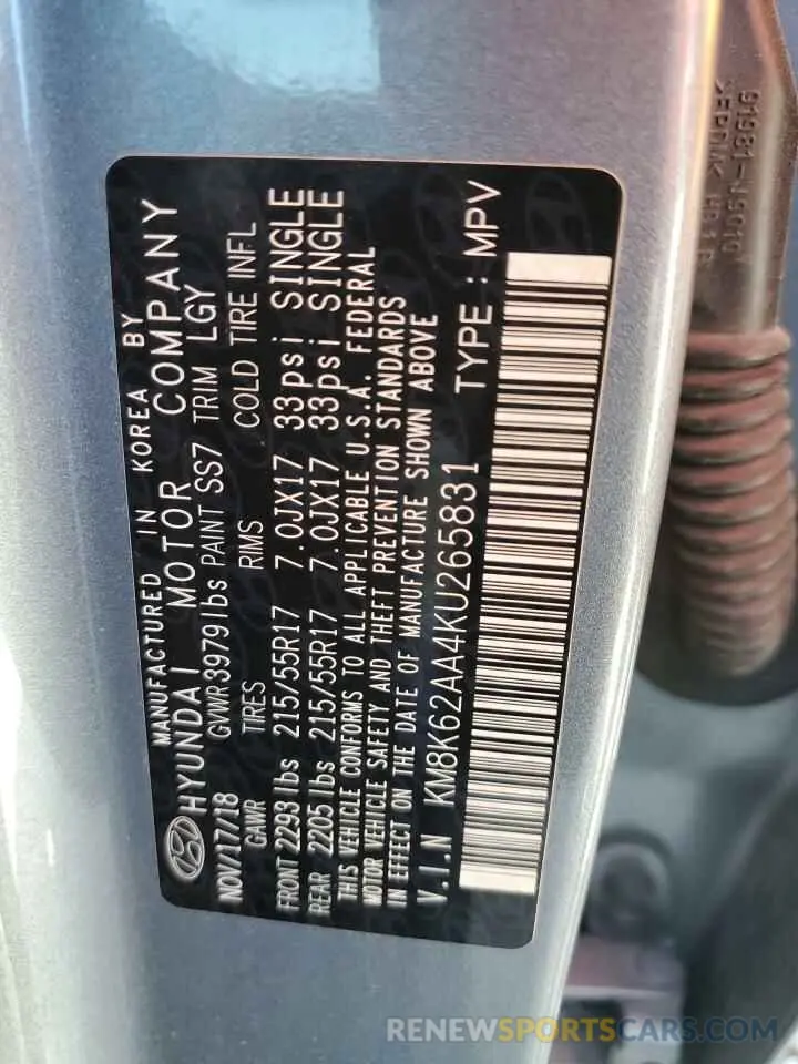 13 Photograph of a damaged car KM8K62AA4KU265831 HYUNDAI KONA 2019