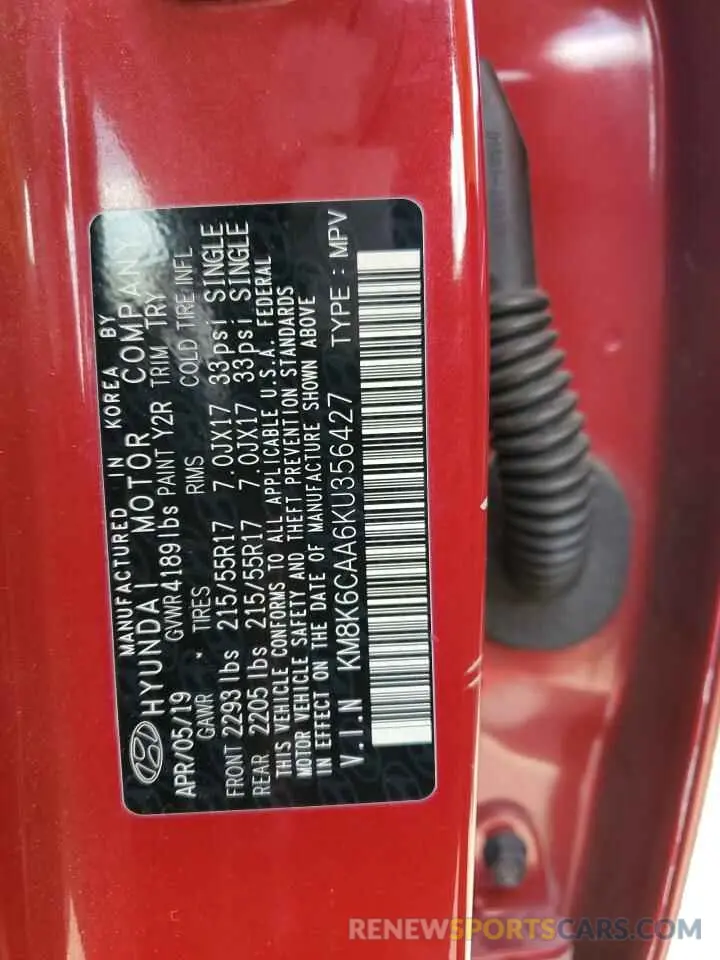 12 Photograph of a damaged car KM8K6CAA6KU356427 HYUNDAI KONA 2019