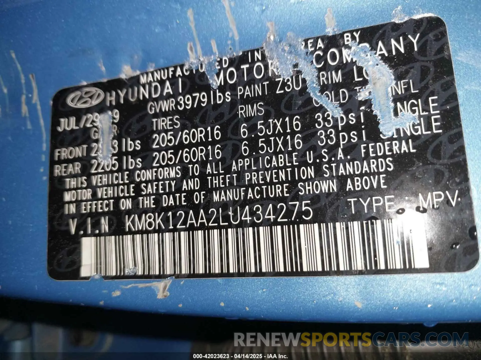 9 Photograph of a damaged car KM8K12AA2LU434275 HYUNDAI KONA 2020