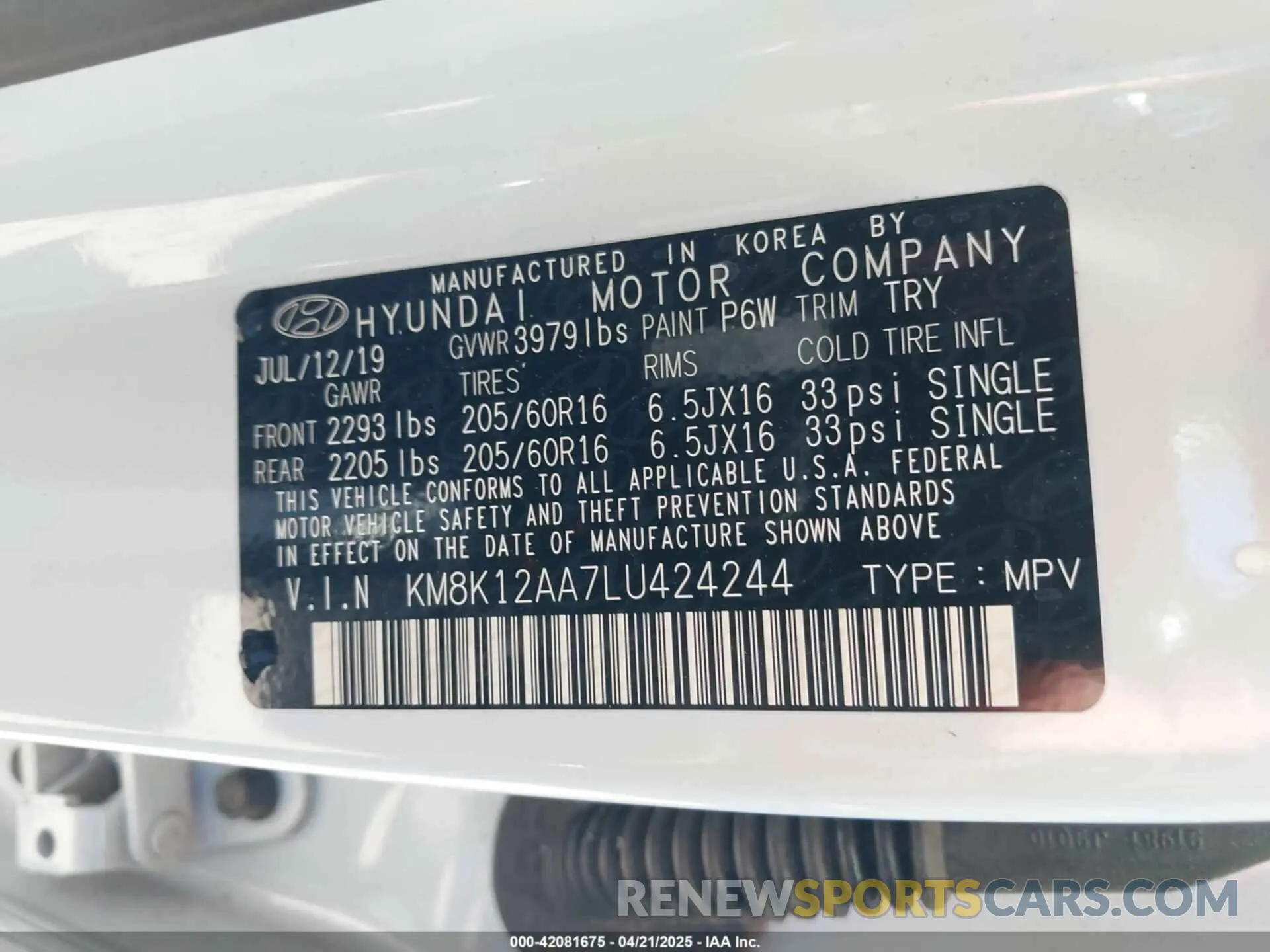 9 Photograph of a damaged car KM8K12AA7LU424244 HYUNDAI KONA 2020