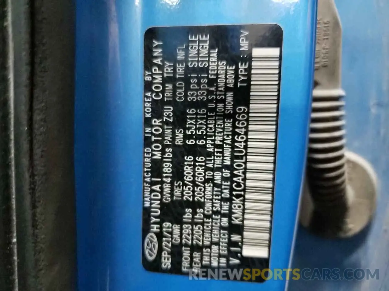 12 Фотография поврежденного автомобиля KM8K1CAA0LU464669 HYUNDAI KONA 2020